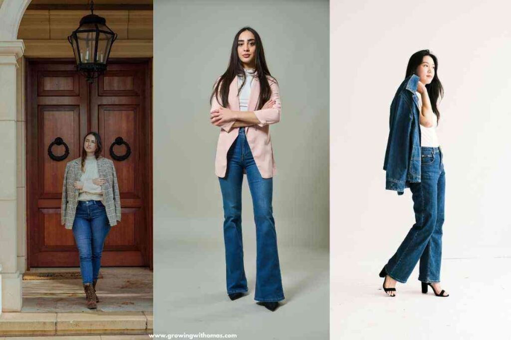 a-woman-wearing-a-skinny-jeans-with-botton-down-and-blazer