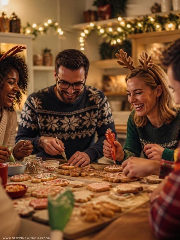 Adults-decorating-Christmas-cookies-together-at-a-holiday-in-christmas-party-ideas-for-adults