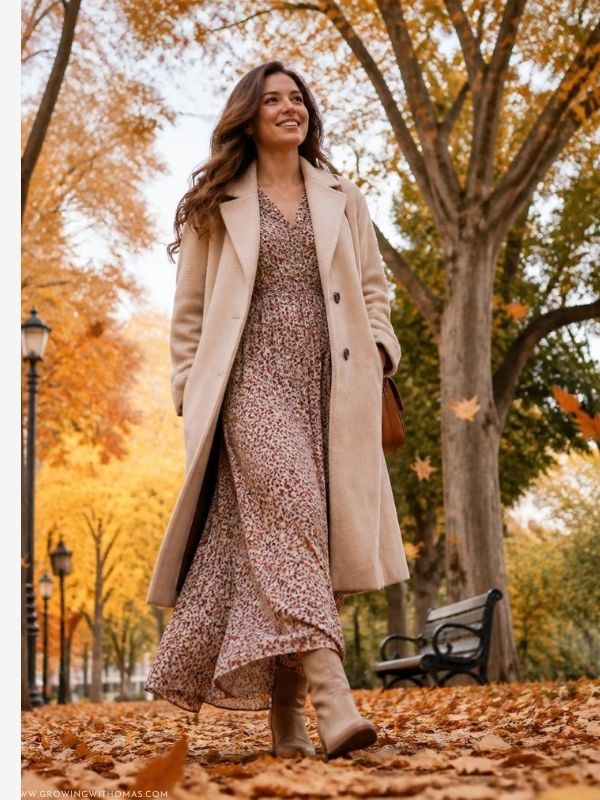 A-woman-a Maxi-Dress-with-Warm-Coat