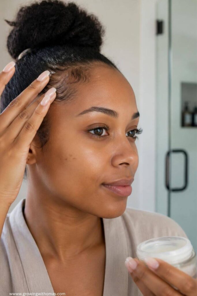 woman-applying-hair-moisturizer