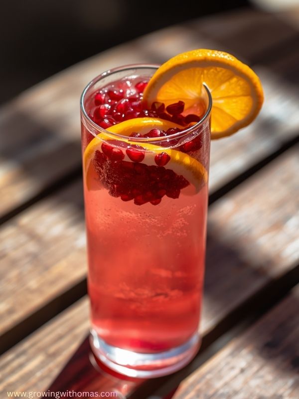 A-pomegranate-orange-mocktail-with-pomegranate-seeds-and-orange-slices