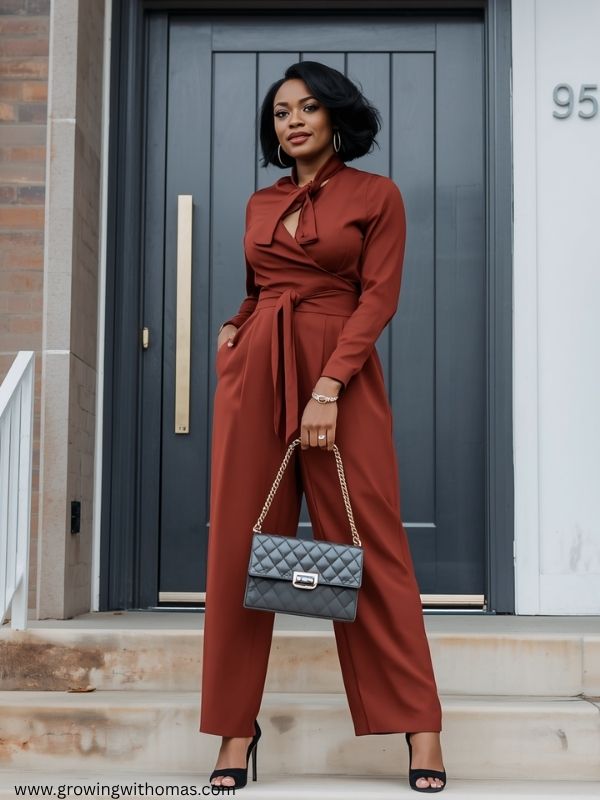 Beautiful-Black-woman-wearing-an-elegant-modest-wide-leg-jumpsuit-church-outfit-ideas-for-women