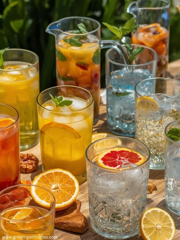 DIY-mocktail-station-with-colourful-drinks-and-fresh-garnishes