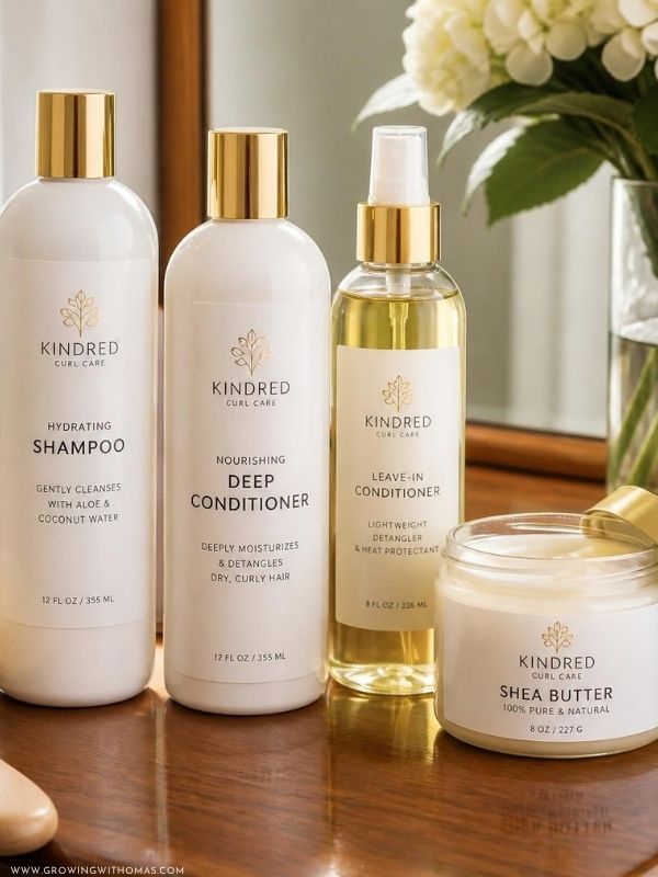 Hair-care-products-arranged-neatly-shampoo-deep-conditioner-leave-in-conditioner-shea-butter-spray-bottle