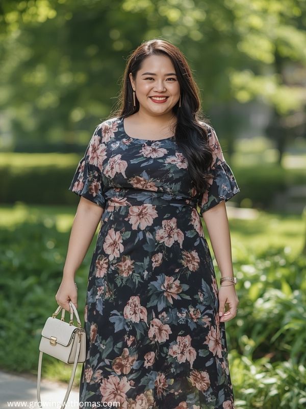 Plus-size-woman-wearing-a-floral-midi-dress.